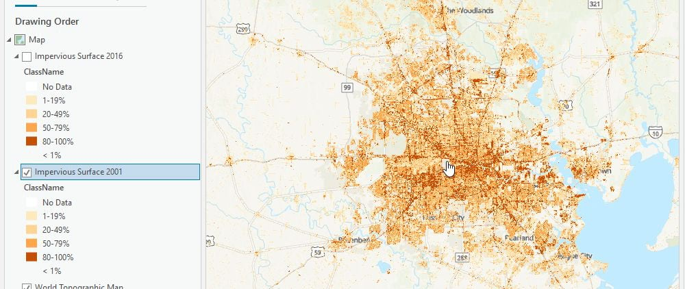 Houston, Texas Impervious Surfaces in 2001