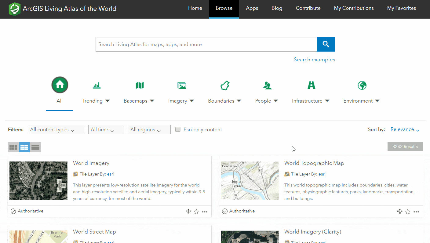 Searching for Protected Areas Layers in the ArcGIS Living Atlas of the World