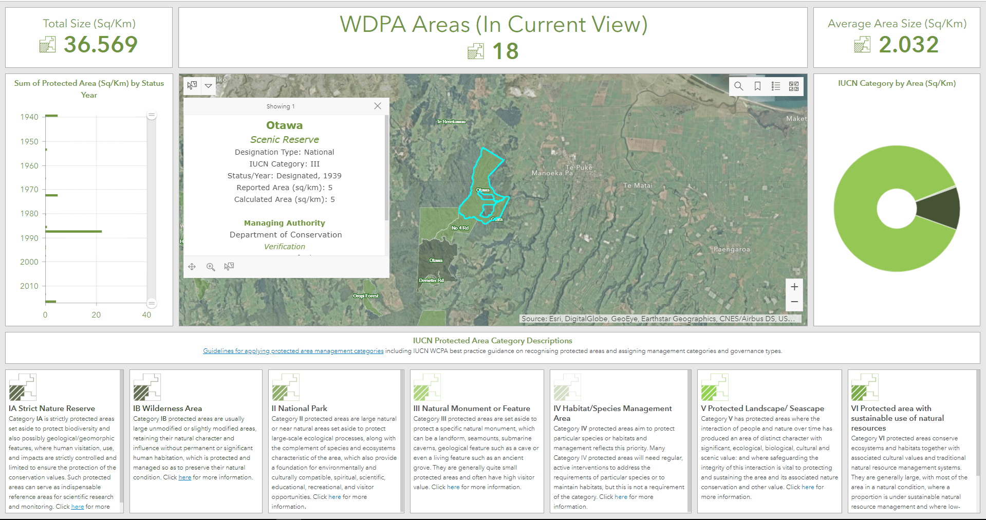 Screenshot of dashboard displaying protected areas layers.