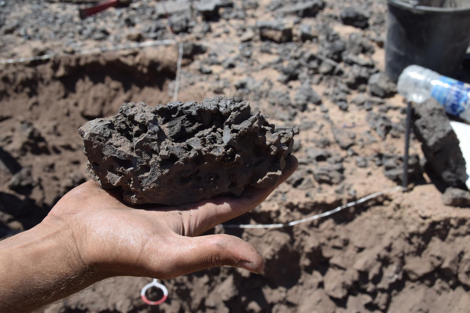 A piece of copper slag recovered during ELRAP excavation.