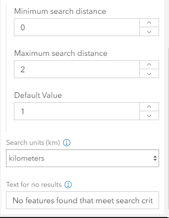 Search slider settings in the configuration panel