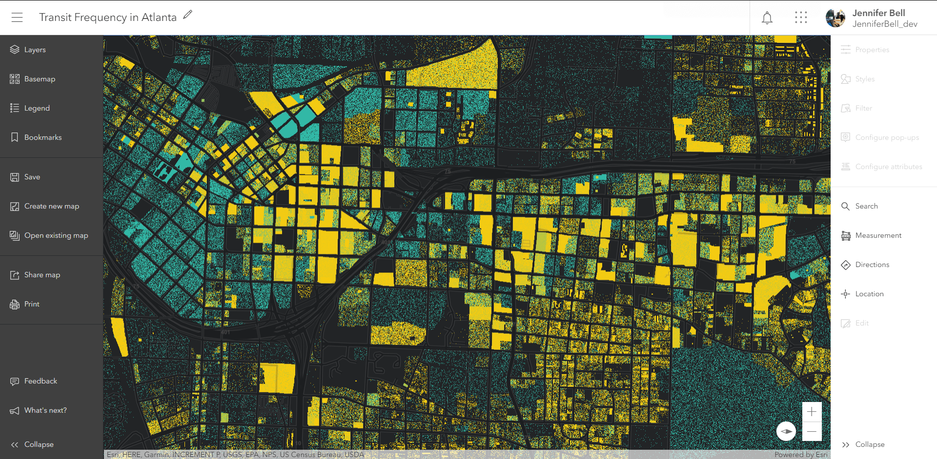 Displays left to right layout of Map Viewer Beta tools