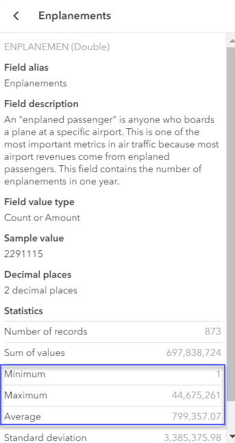 Enplanements field summary