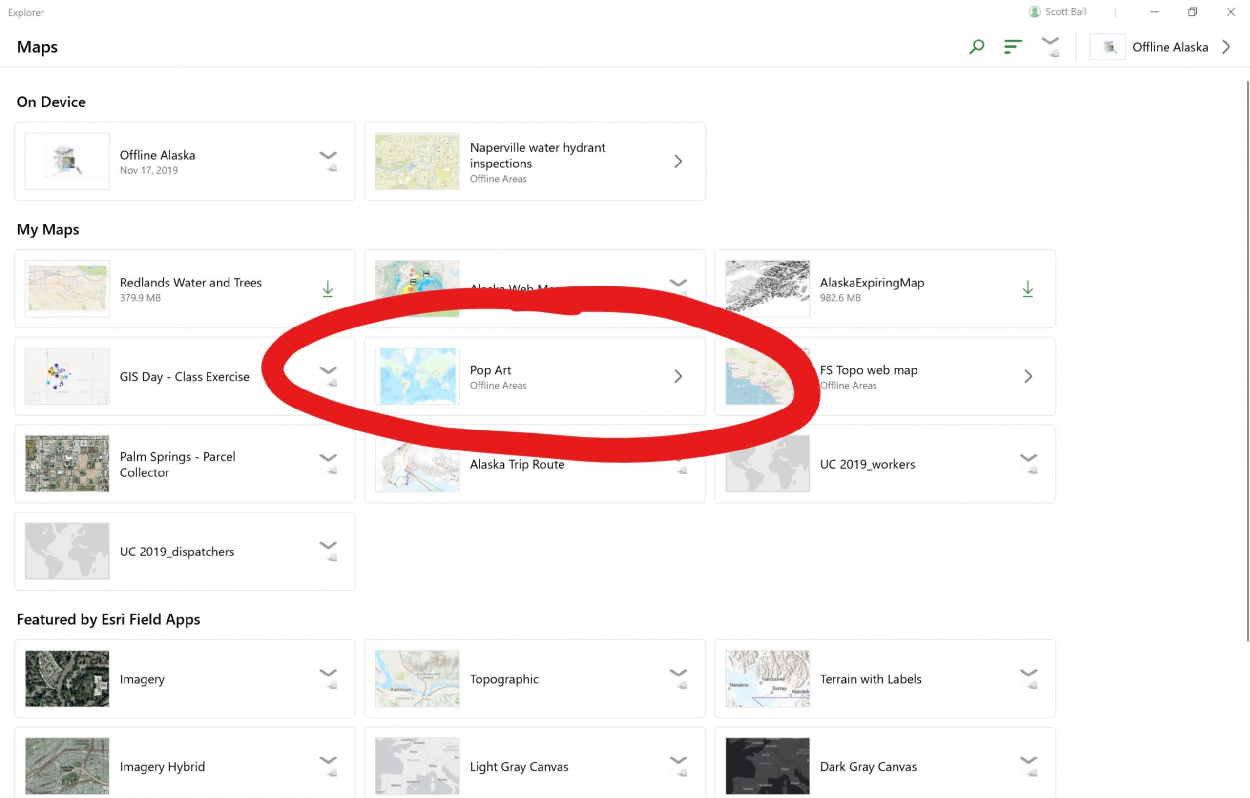 Web maps with offline areas look like the card circled here Web maps with offline areas look like the card circled here