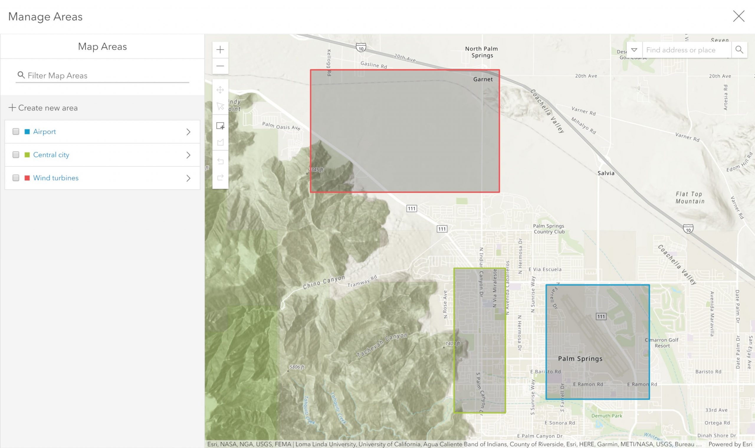 Three offline areas have been created as part of this web map