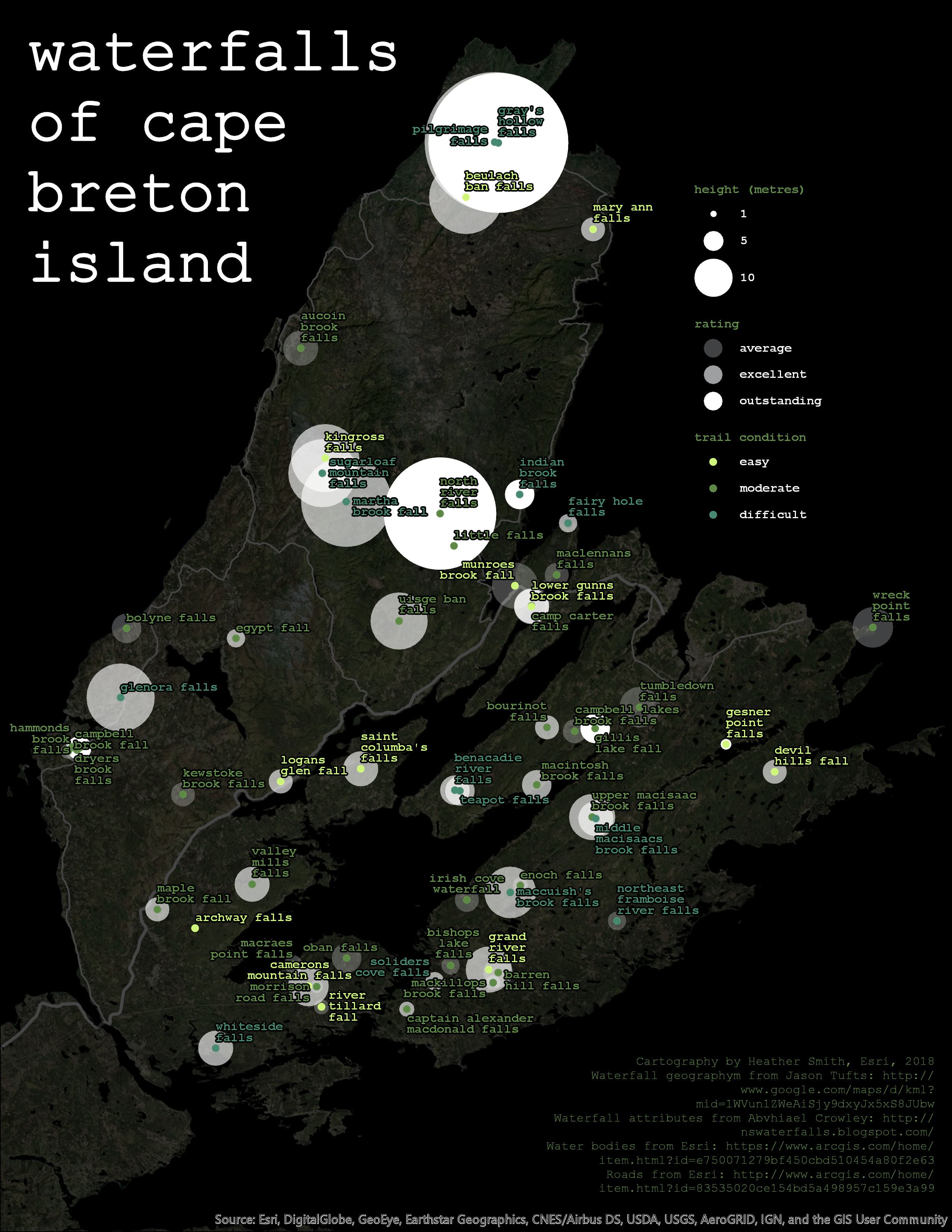 Finished map of Waterfalls of Cape Breton Island
