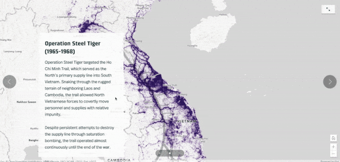 A reader clicks through a slideshow and the map pans around parts of Asia as they advance from slide to slide A reader clicks through a slideshow and the map pans around parts of Asia as they advance from slide to slide
