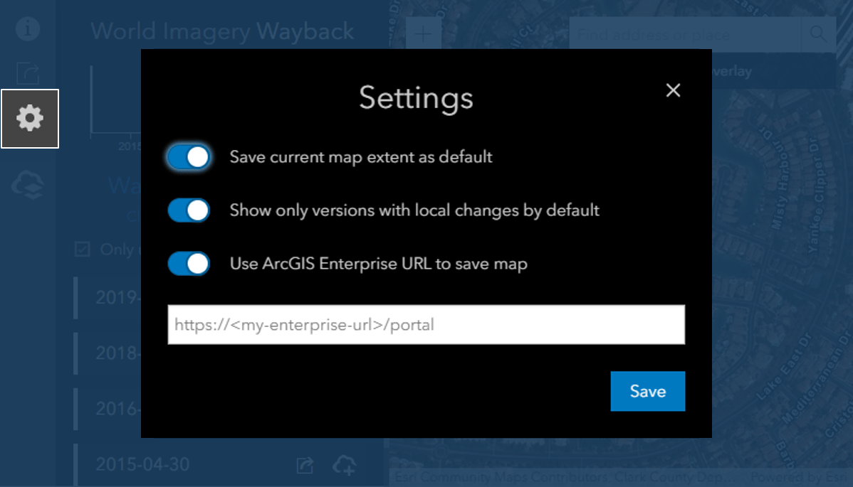 Wayback Settings Dialogue Wayback Settings Dialogue