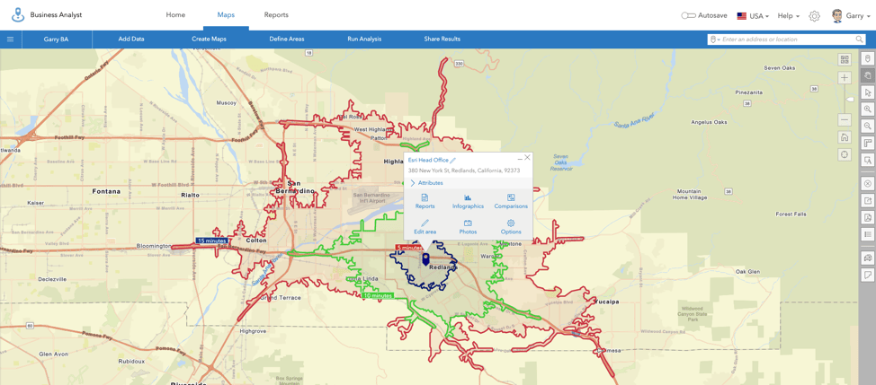 Map of multiple drive-times