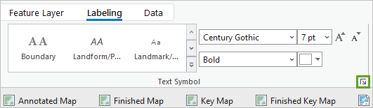 Text properties expander button on the ribbon Text properties expander button on the ribbon