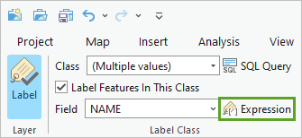 Expression button next to Field picker on the ribbon