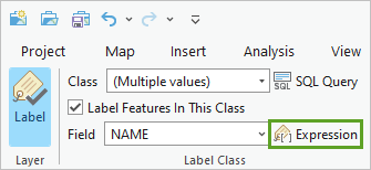 Expression button next to Field picker on the ribbon Expression button next to Field picker on the ribbon