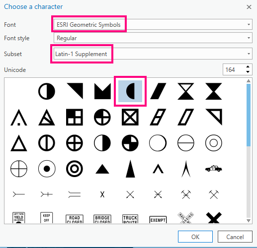 ESRI Geometric Symbols / Latin-1 Supplement / Unicode 164