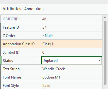Status set to Unplaced on the Attributes pane Status set to Unplaced on the Attributes pane