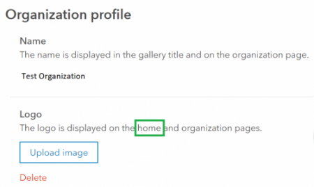 The word "home" is included in the Logo section of the Organization profile setting.