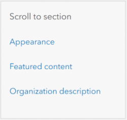 Example of side navigation links from the Home page settings page.