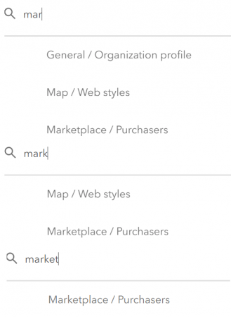 Example of how the term “market” returns fewer results as the word is more complete.