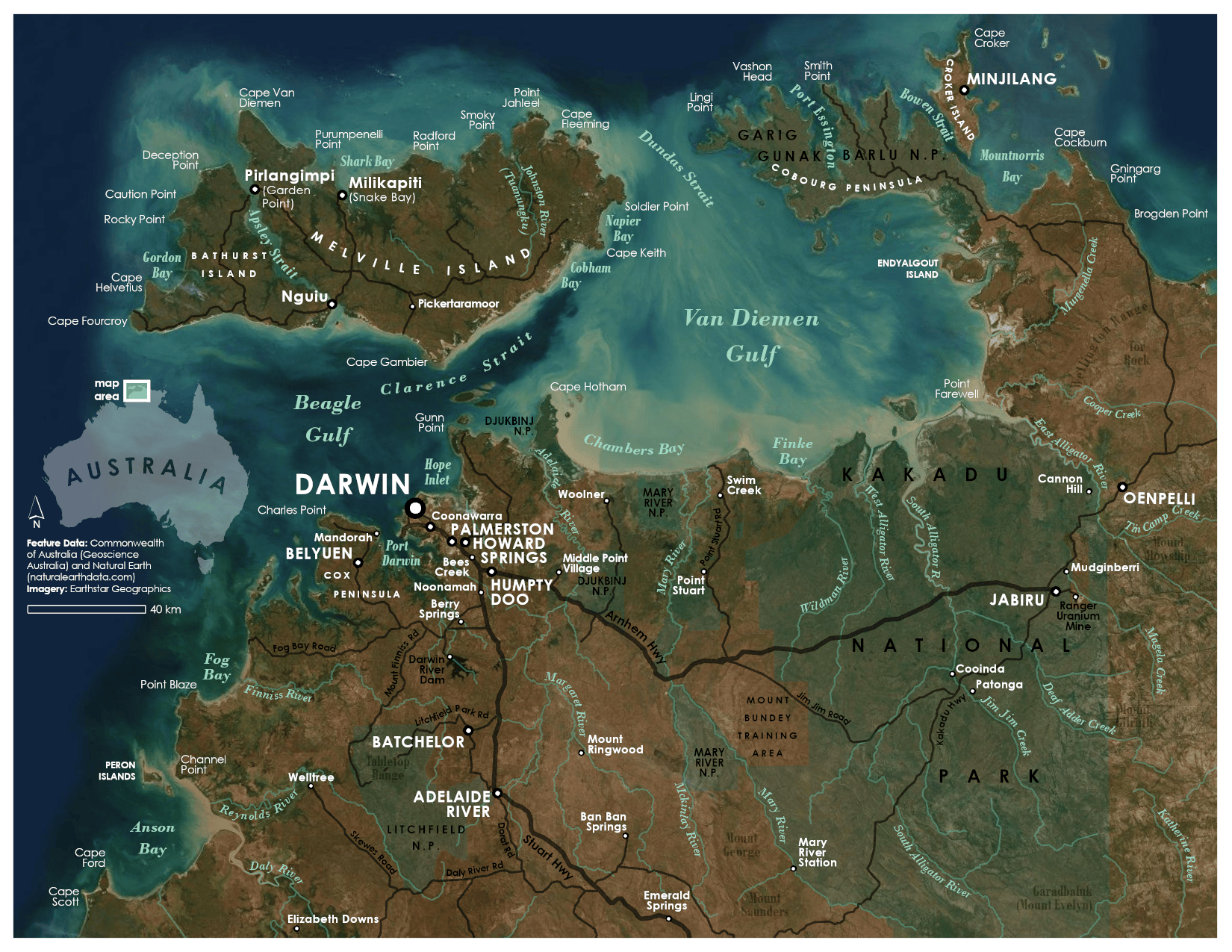 Completed map of Darwin, Australia Completed map of Darwin, Australia