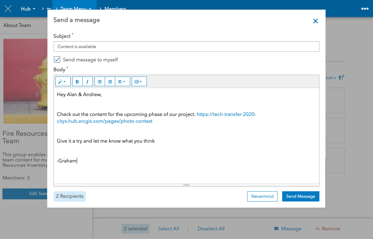 emailing team members screenshot emailing team members screenshot