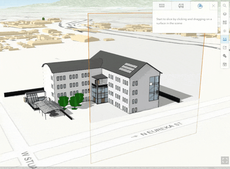 Animation of Scene Viewer slice tool and popup used with a building scene layer
