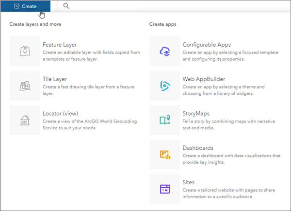 Create layers and apps options