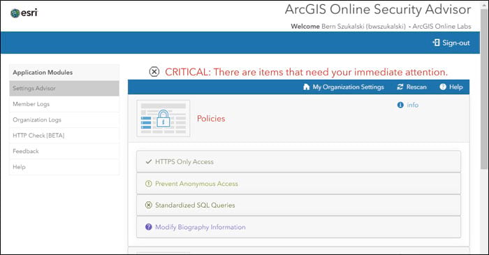 ArcGIS Security Advisor ArcGIS Security Advisor