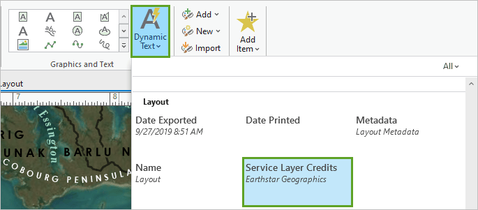 Service Layer Credits option in the Dynamic Text gallery