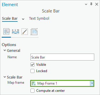 Map Frame 1 in the Scale Bar Map frame menu