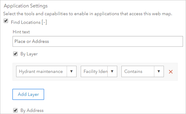 Feature search settings in the web map