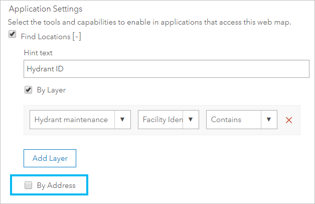 By Address setting in the web map