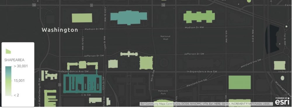 A map showing historical sites that are larger and smaller in size.