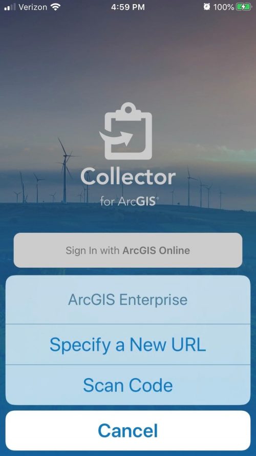 Collector for ArcGIS sign-in.