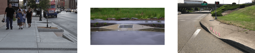 A variety of curb cuts and sidewalk ramps