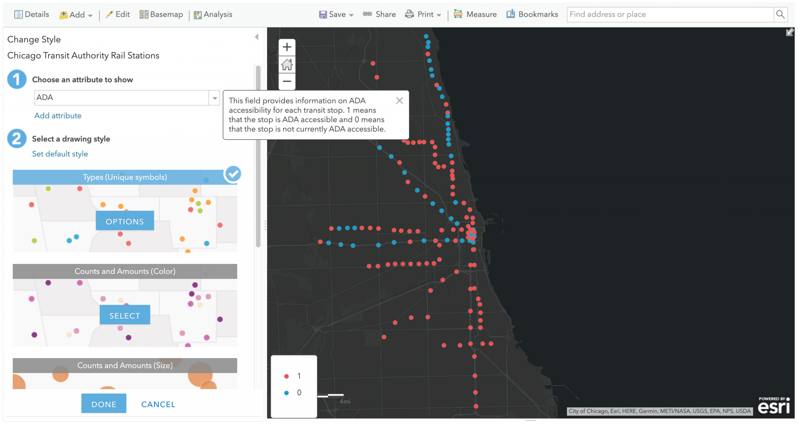 A map that has been symbolized based on field type values.