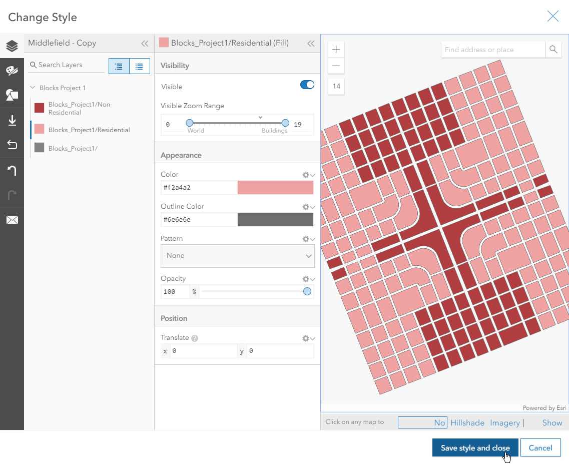 Editing a vector tile by adjusting colors and patterns.