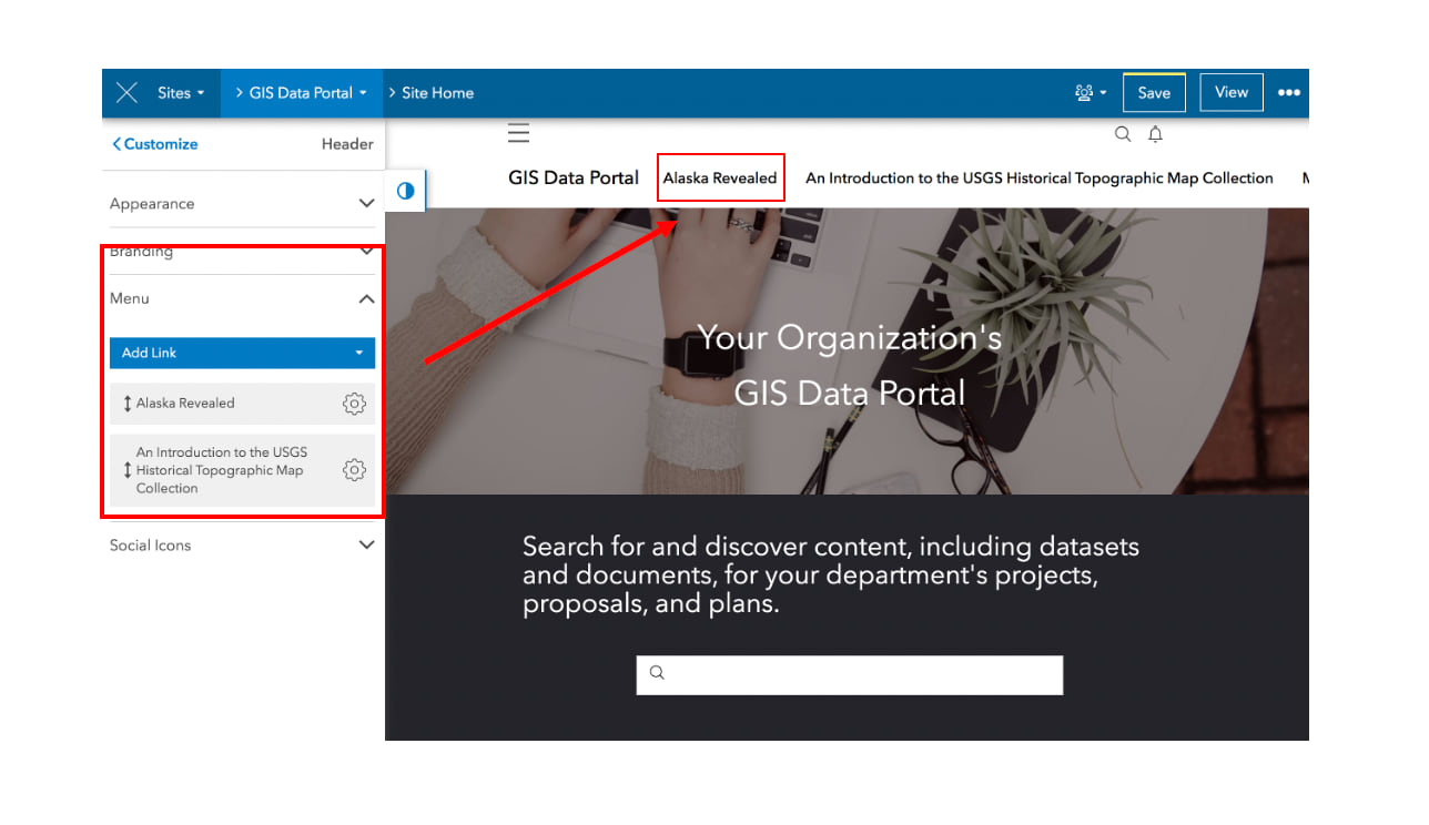 Adding menu links to a site's header. Adding menu links to a site's header.