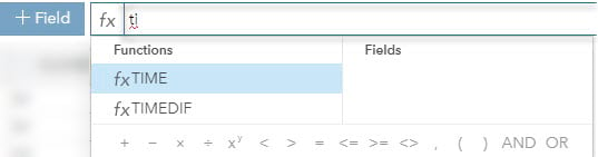 Calculate field for TIME() and TIMEDIF() functions in the data table.