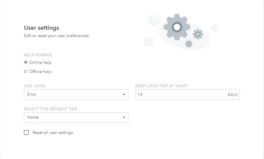 User settings for Insights desktop.