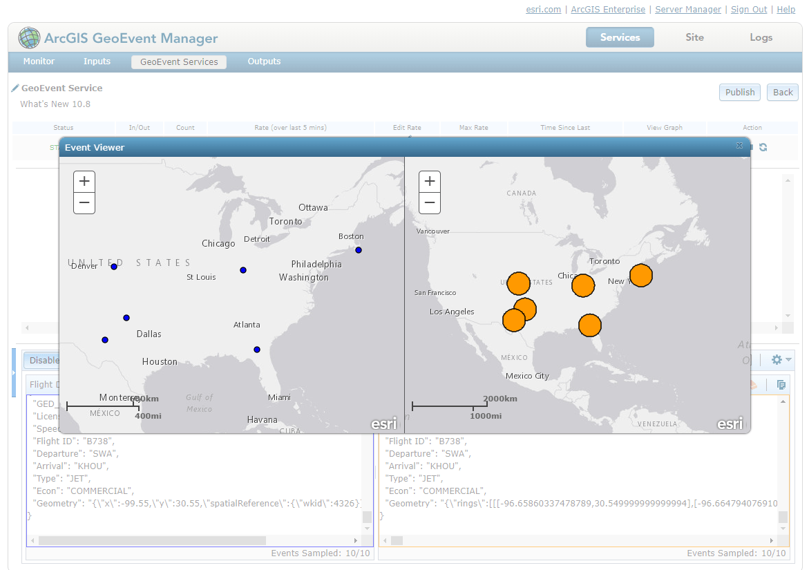 Event Viewer in GeoEvent Manager at 10.8.