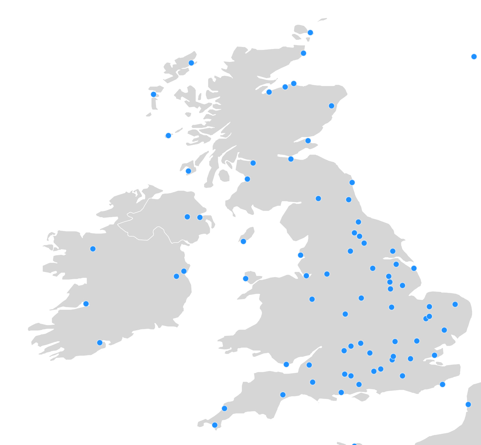 UK weather stations. Each point is clearly visible at 10px.