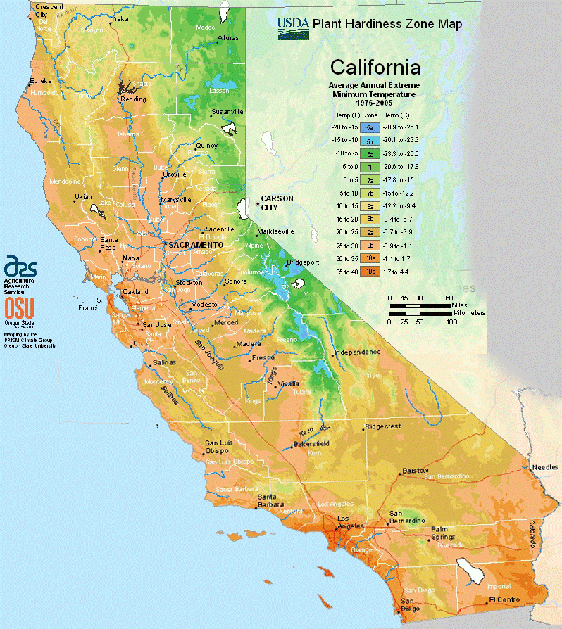 California USDA Hardiness Zones