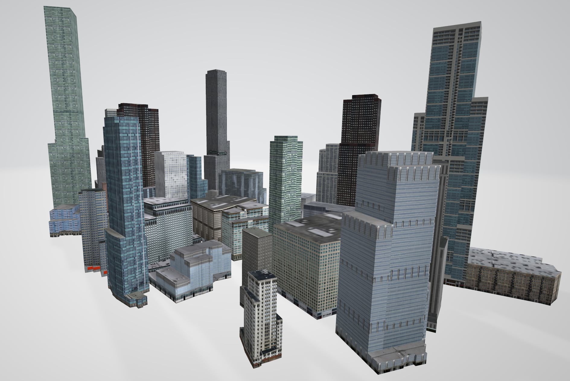 3D buildings procedurally generated on multiple initial shapes and exported as OBJ