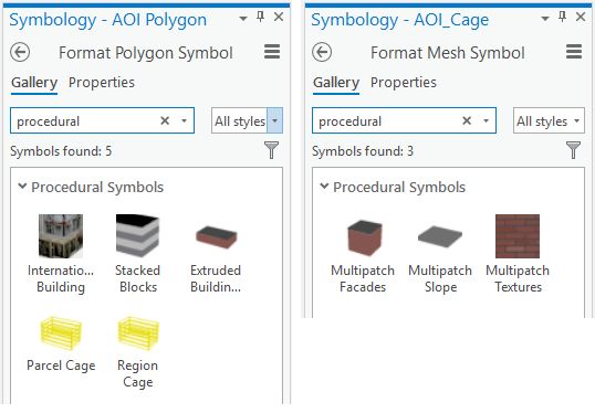 Procedural symbol search results