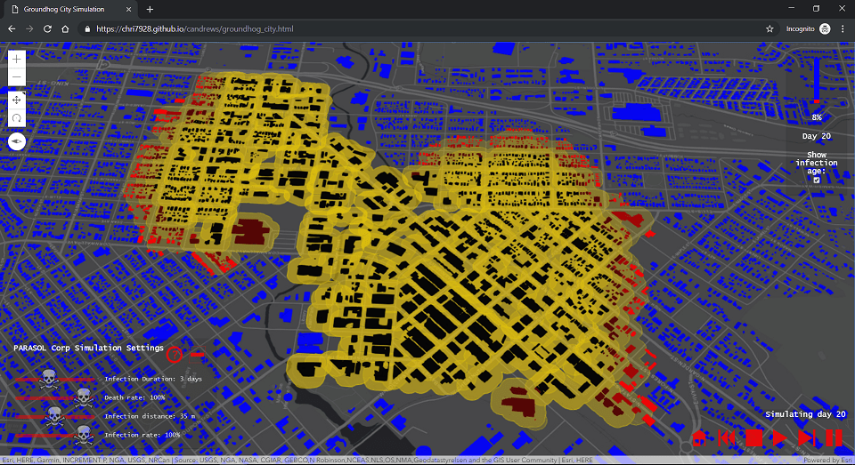 Simulation game built using the ArcGIS API for JavaScript