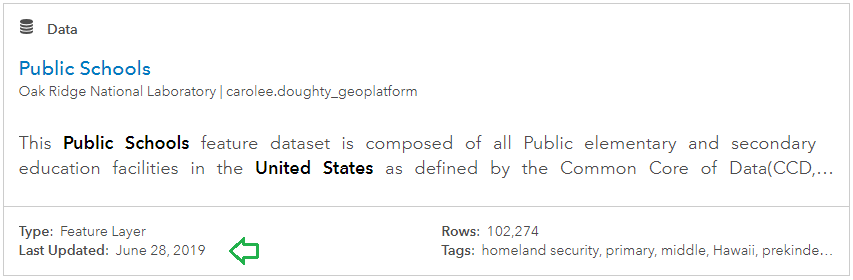 The 'Last Updated' date tells us that this data was updated recently. The 'Last Updated' date tells us that this data was updated recently.