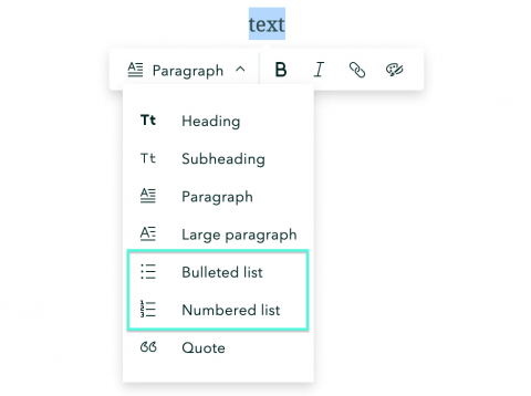 The bulleted and numbered list options highlighted in the StoryMaps text editor