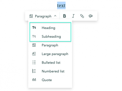 The heading and subheading options highlighted in the StoryMaps text editor