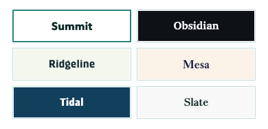 A screenshot of the six pre-made themes in ArcGIS StoryMaps A screenshot of the six pre-made themes in ArcGIS StoryMaps