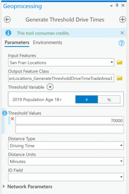 Generate Threshold Drive Times Geoprocessing Tool