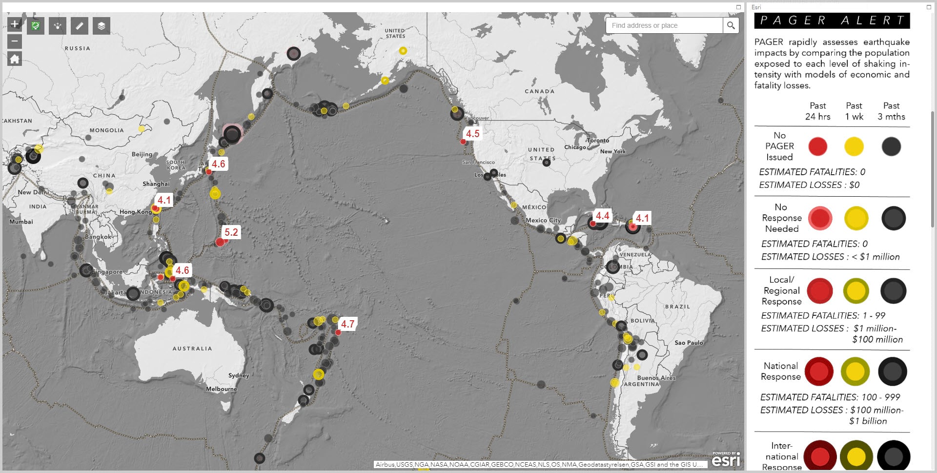 Screenshot of the earthquake app.